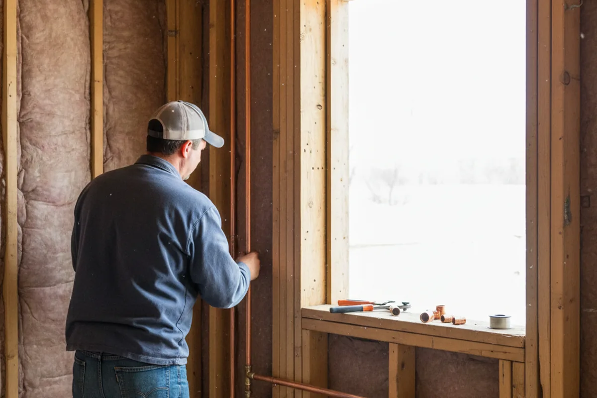 Licensed plumber running new copper supply lines in a Ithaca home